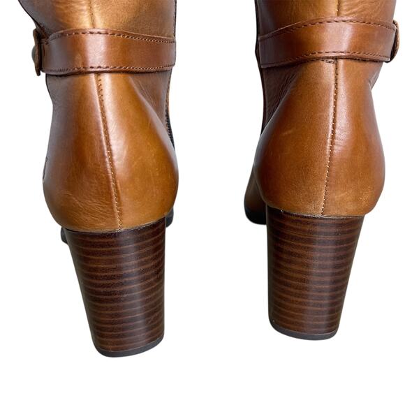 Born Ellendale knee-high Boots Size 7 Cognac Tan Leather Block Heel Chic New - Picture 9 of 15